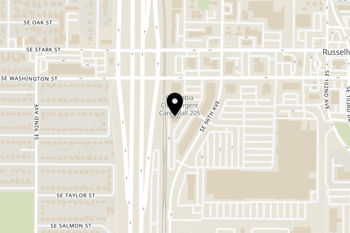 Map showing the location of Mi Cava & Cocina on 9722 SE Washington St in Portland